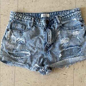 Forever 21 Light Blue Ripped Jean Shorts